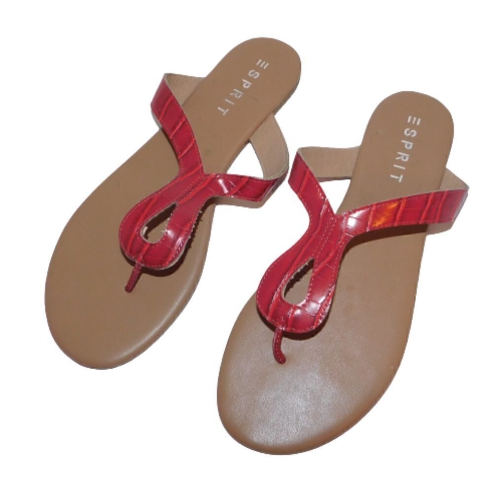 ESPRIT Tana Faux Leather Thong Sandals Flat sz 10